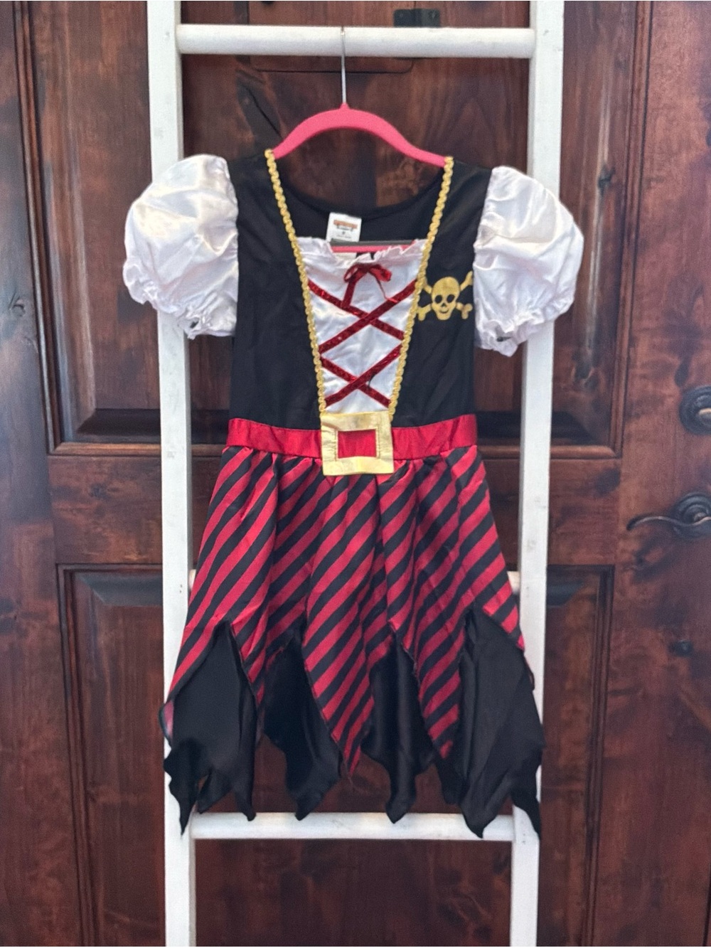 Girls' Black, Red and White Pirate Dress Costume with Gold Trim